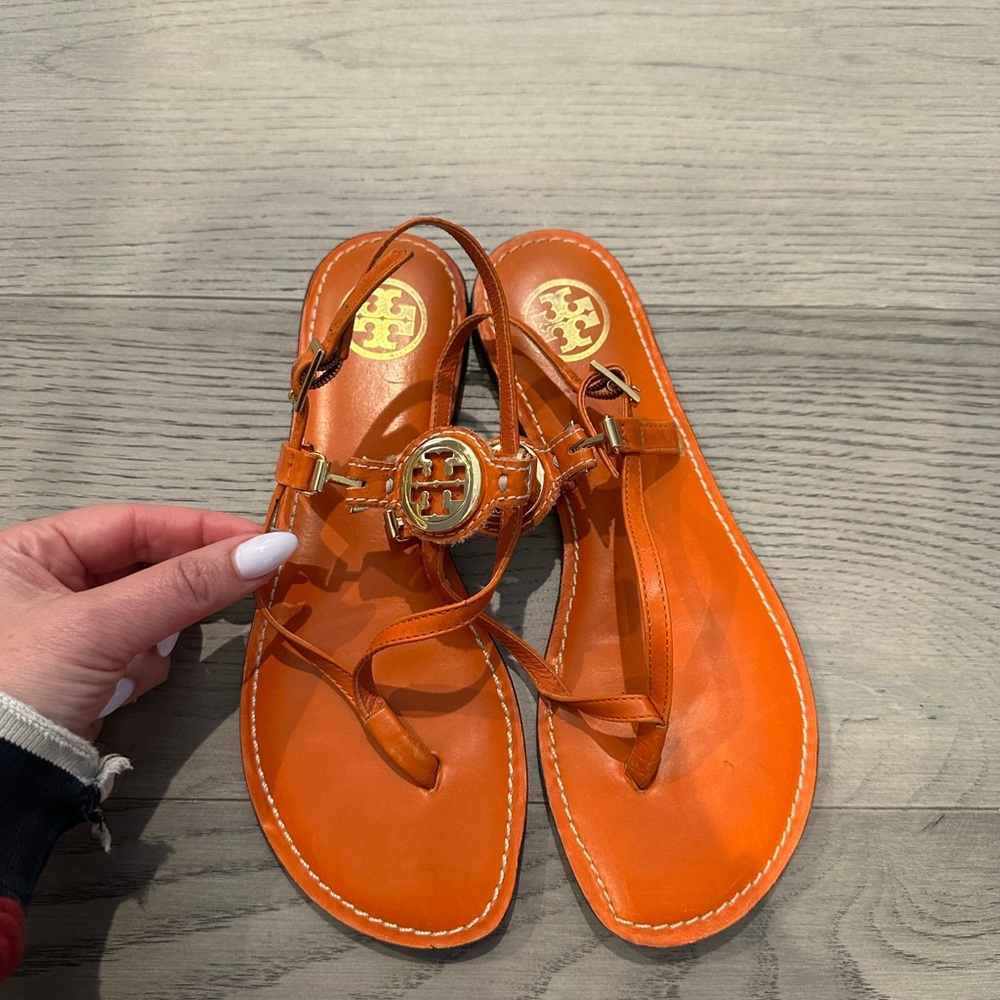 Tory Burch Orange Sandals with Medallion Detail